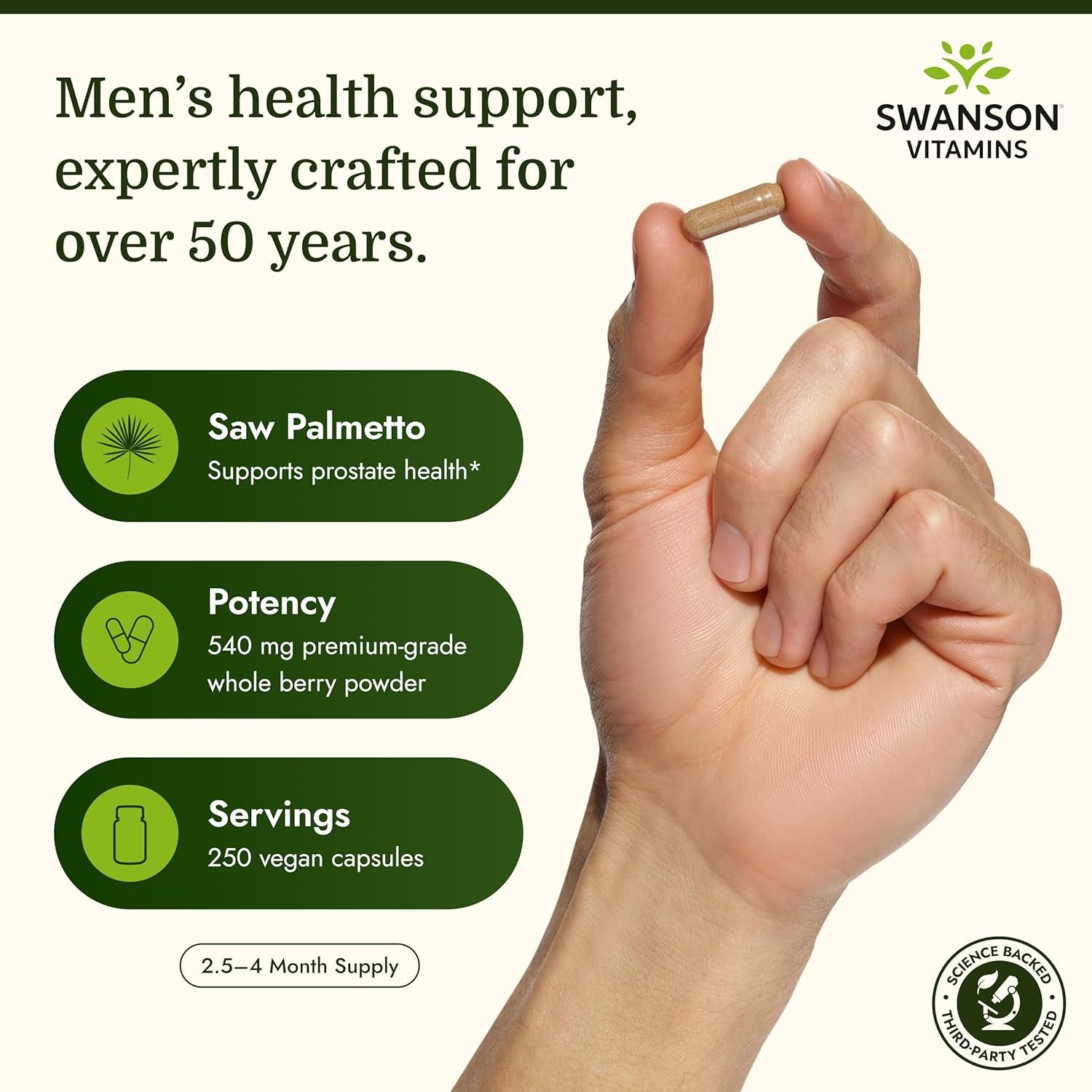 Saw Palmetto Full Spectrum Herbal Supplement for Men Seeking Prostate, Hair, and Urinary Health Support - 540 Mg (250 Vegan Capsules)