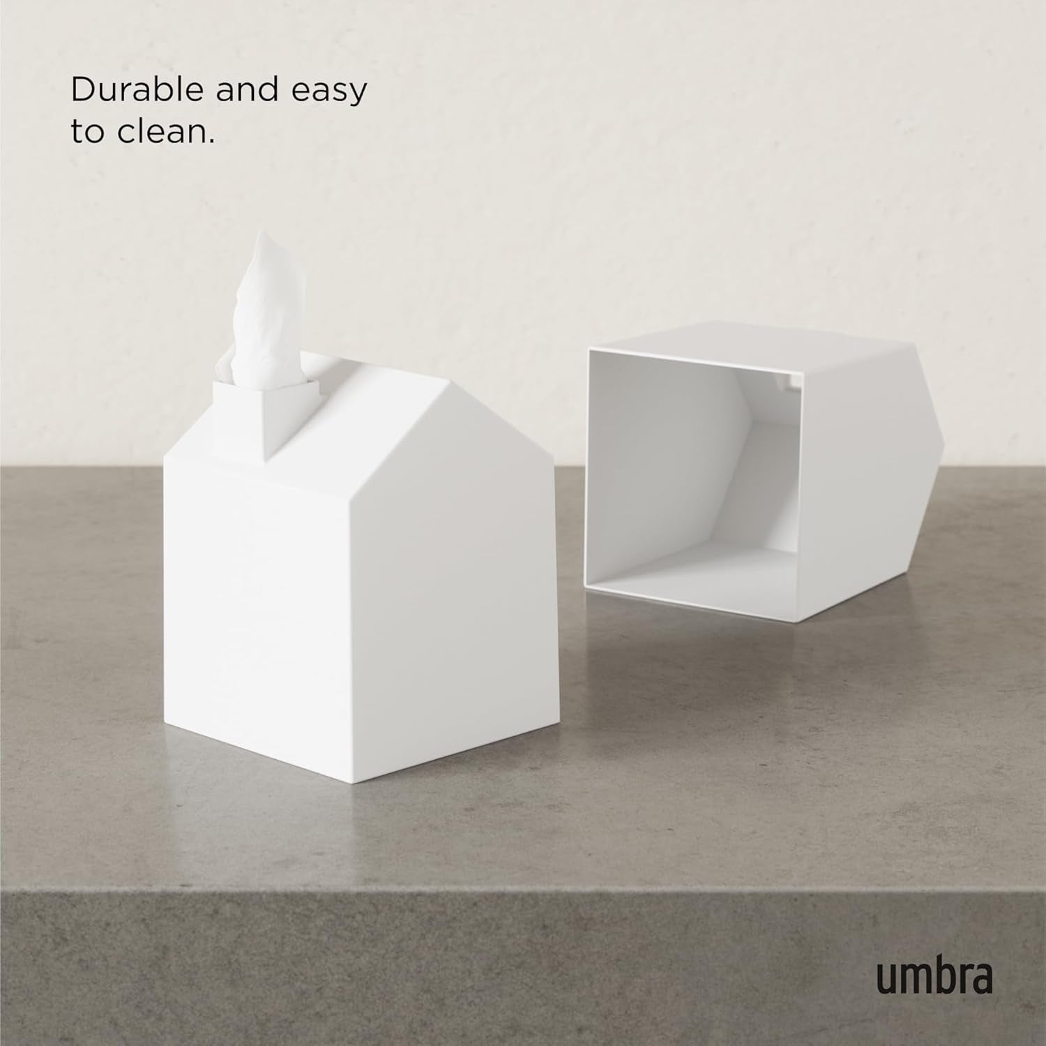 Casa Tissue Box Cover, Adorable House Shaped Square Kleenex Box Holder for Bathroom, Bedroom or Office, White