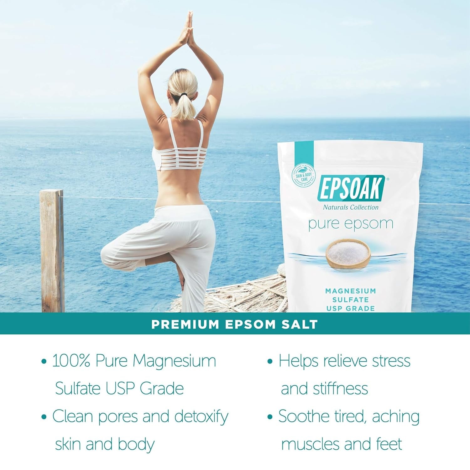 Epsom Salt 5 Lb. Magnesium Sulfate USP. Resealable Epsom Salt Bag Unscented, Made in the USA, Cruelty-Free Certified