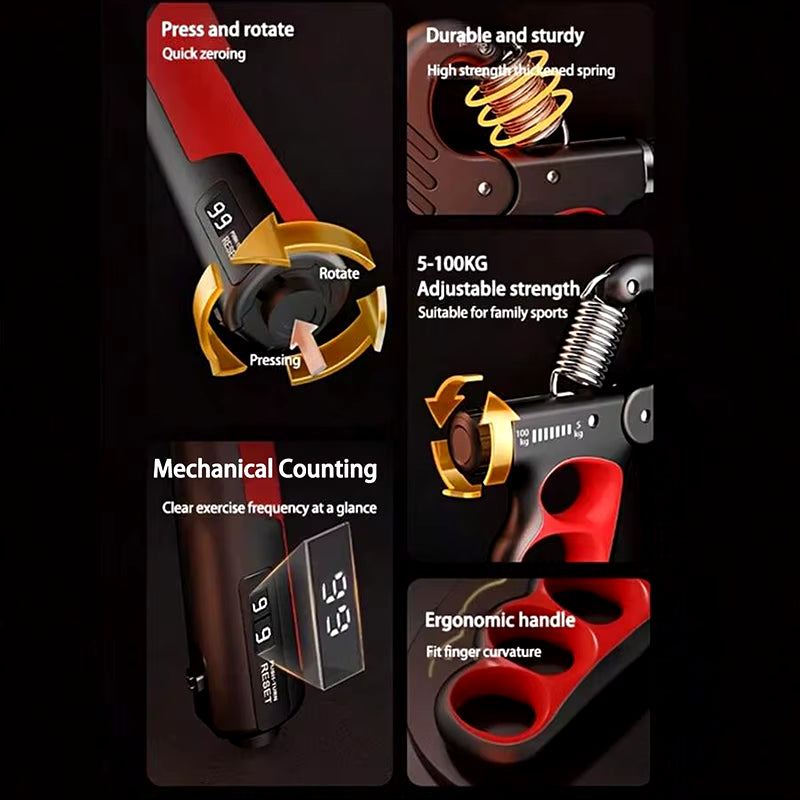 Adjustable Grip Strengthener - 5-60/100/150Kg for Enhanced Hand Strength & Muscle Recovery