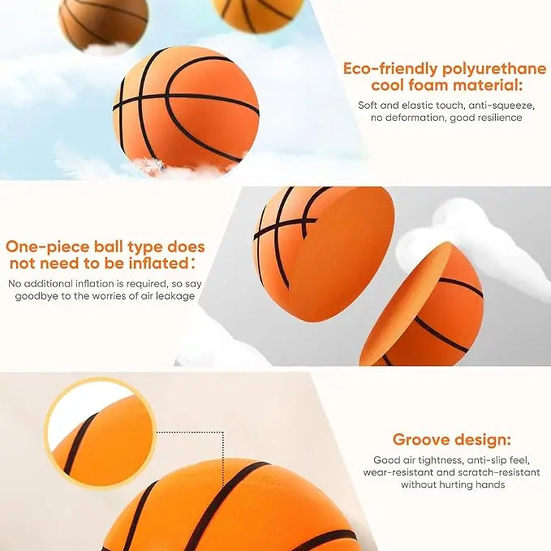 Silent Basketball Size 7 - Experience Indoor Play with Our Grooved Airless Foam Basketball for Quiet Dribbling and Mute Bounce!