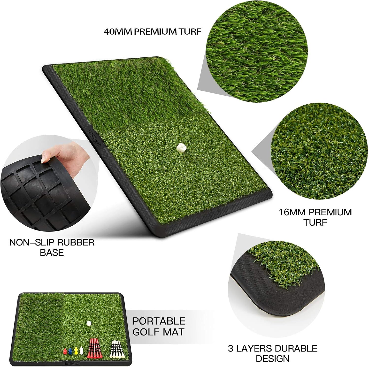 Ultimate Dual-Turf Golf Hitting Mat - Portable Heavy Rubber Base for Indoor & Outdoor Practice with Adjustable Tee