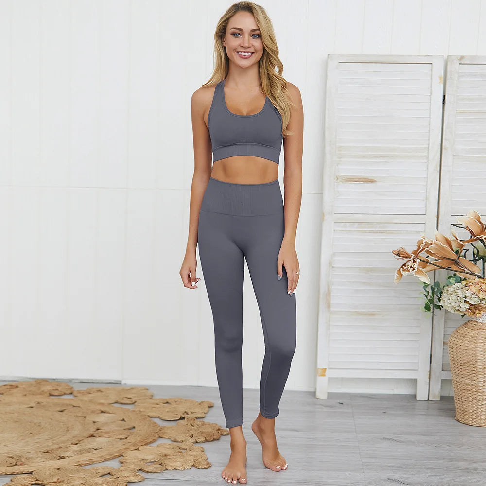 Elevate Your Workout with Our 2-Piece Seamless Hyperflex Women's Sportswear Set - Long Sleeve Crop Top & High Waist Leggings
