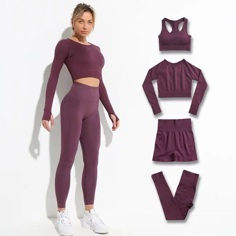 Elevate Your Workout with Our 2-Piece Seamless Hyperflex Women's Sportswear Set - Long Sleeve Crop Top & High Waist Leggings