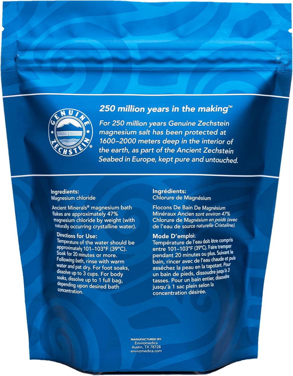 Magnesium Bath Flakes of Pure Genuine Zechstein Chloride - Resealable Magnesium Supplement Bag That Will Outperform Leading Epsom Salts 1.65 Lbs